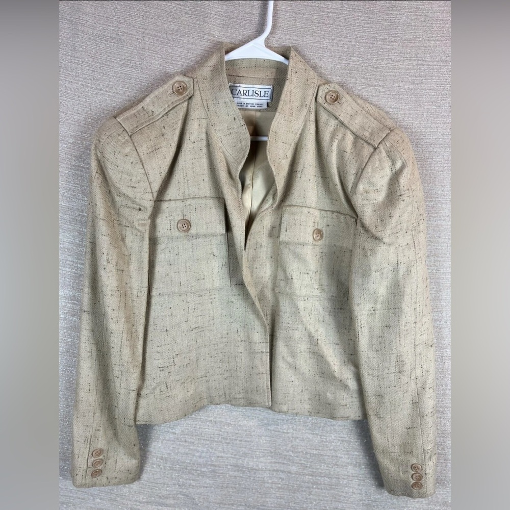 Vintage Carlisle 100% Silk Textured Blazer Jacket Made In British Hong Kong
